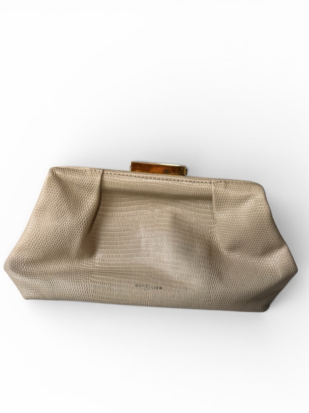 DeMellier Beige Textured Frame Clutch with Gold Closure